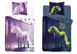 Pościel świecąca w ciemności 160x200 Jednorożec fioletowa 4638 A Fluo 35