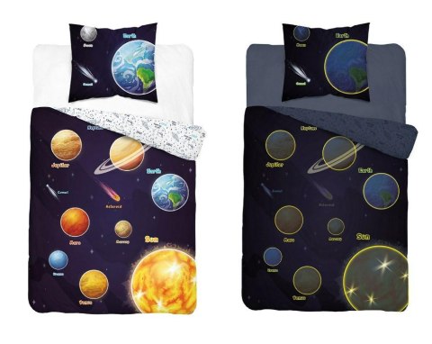Pościel świecąca w ciemności 160x200 Kosmos planety granatowa kolorowa 4639 A Fluo 76 Pościel świecąca w ciemności 160x200 Kosmos planety granatowa kolorowa 4639 A Fluo 76