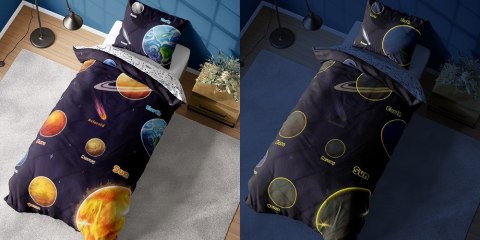 Pościel świecąca w ciemności 160x200 Kosmos planety granatowa kolorowa 4639 A Fluo 76 Pościel świecąca w ciemności 160x200 Kosmos planety granatowa kolorowa 4639 A Fluo 76
