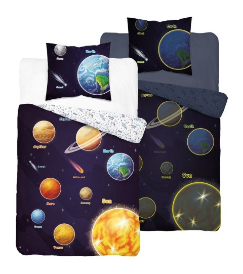 Pościel świecąca w ciemności 160x200 Kosmos planety granatowa kolorowa 4639 A Fluo 76 Pościel świecąca w ciemności 160x200 Kosmos planety granatowa kolorowa 4639 A Fluo 76