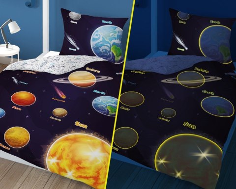 Pościel świecąca w ciemności 160x200 Kosmos planety granatowa kolorowa 4639 A Fluo 76 Pościel świecąca w ciemności 160x200 Kosmos planety granatowa kolorowa 4639 A Fluo 76