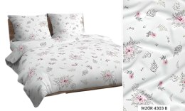 Pościel bawełniana 140x200 biała szara różowa liście kwiatki 4303 B bawełna Max