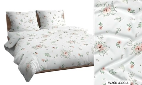 Pościel bawełniana 140x200 biała zielona morelowa liście kwiatki 4303 A bawełna Max Pościel bawełniana 140x200 biała zielona morelowa liście kwiatki 4303 A bawełna Max