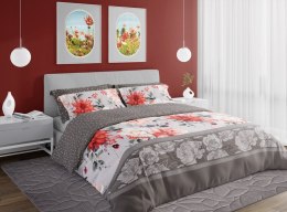 Pościel satynowa 160x200 Pure Sateen 007 beżowa szara kwiaty Faro