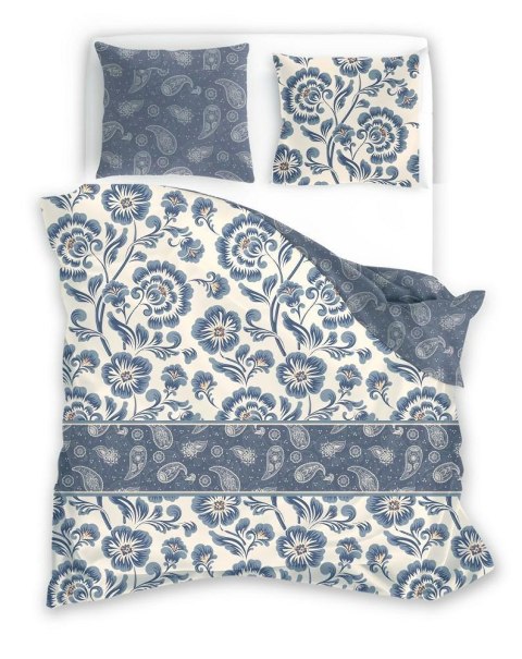 Pościel satynowa 160x200 Pure Sateen 008 kremowa niebieska kwiaty Faro Pościel satynowa 160x200 Pure Sateen 008 kremowa niebieska kwiaty Faro