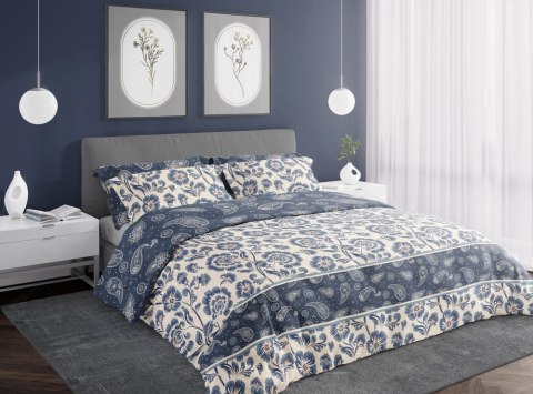 Pościel satynowa 160x200 Pure Sateen 008 kremowa niebieska kwiaty Faro Pościel satynowa 160x200 Pure Sateen 008 kremowa niebieska kwiaty Faro