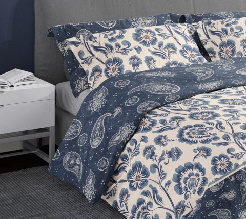 Pościel satynowa 160x200 Pure Sateen 008 kremowa niebieska kwiaty Faro Pościel satynowa 160x200 Pure Sateen 008 kremowa niebieska kwiaty Faro