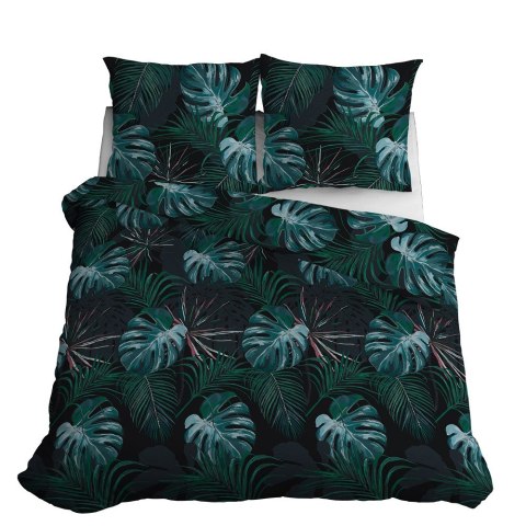 Pościel satynowa 180x200 czarna turkusowa liście 4680 B Home Satin 40 Pościel satynowa 180x200 czarna turkusowa liście 4680 B Home Satin 40