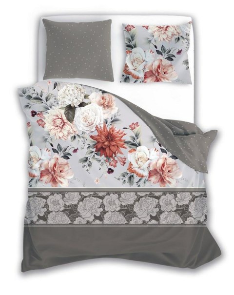 Pościel satynowa 220x200 Pure Sateen 007 beżowa szara kwiaty Faro Pościel satynowa 220x200 Pure Sateen 007 beżowa szara kwiaty Faro