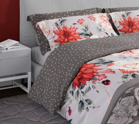 Pościel satynowa 220x200 Pure Sateen 007 beżowa szara kwiaty Faro Pościel satynowa 220x200 Pure Sateen 007 beżowa szara kwiaty Faro