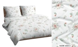 Poszewka bawełniana 50x60 biała zielona morelowa liście kwiatki 4303 A bawełna Max