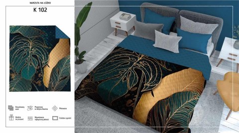 Narzuta dekoracyjna 220x240 niebieska złota liście K 102 Holland 14 Narzuta dekoracyjna 220x240 niebieska złota liście K 102 Holland 14
