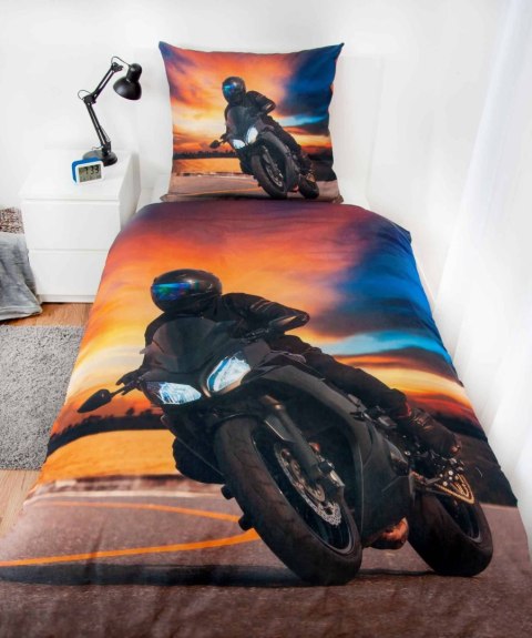 Pościel bawełniana 140x200 Moto pomarańczowa niebieska poszewka 70x90 H23 Pościel bawełniana 140x200 Moto pomarańczowa niebieska poszewka 70x90 H23