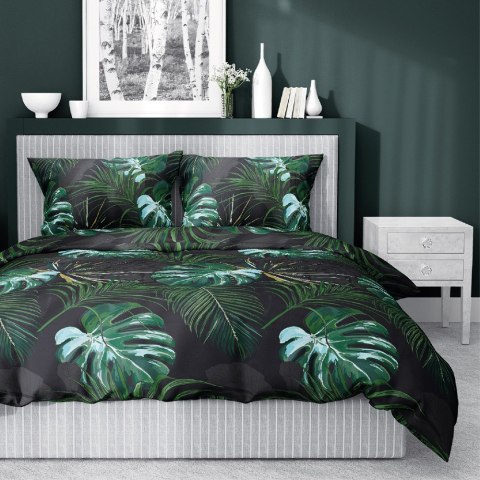 Pościel satynowa 140x200 czarna zielona liście 4680 A z jedną poszewką Home Satin 40 Pościel satynowa 140x200 czarna zielona liście 4680 A z jedną poszewką Home Satin 40