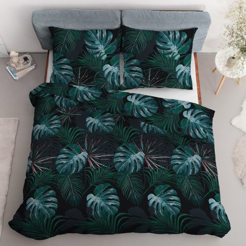 Pościel satynowa 180x200 czarna turkusowa liście 4680 B Home Satin 40 Pościel satynowa 180x200 czarna turkusowa liście 4680 B Home Satin 40
