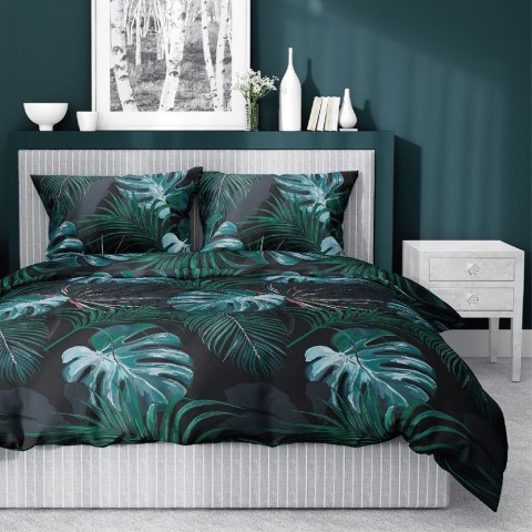 Pościel satynowa 180x200 czarna turkusowa liście 4680 B Home Satin 40 Pościel satynowa 180x200 czarna turkusowa liście 4680 B Home Satin 40