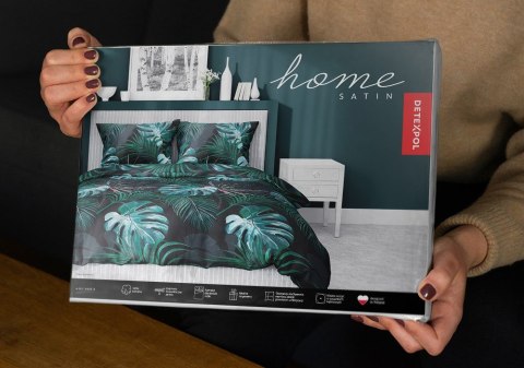 Pościel satynowa 180x200 czarna turkusowa liście 4680 B Home Satin 40 Pościel satynowa 180x200 czarna turkusowa liście 4680 B Home Satin 40