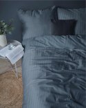 Pościel adamaszkowa 140x200 denim granatowa jednobarwna paski 1 cm Pure