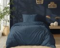 Pościel adamaszkowa 140x200 denim granatowa jednobarwna paski 1 cm Pure