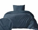Pościel adamaszkowa 140x200 denim granatowa jednobarwna paski 1 cm Pure