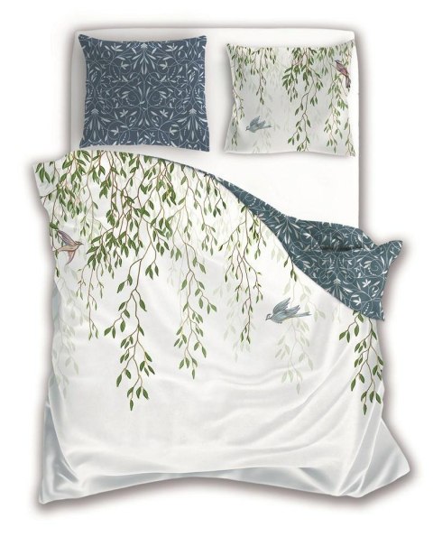 Pościel bawełniana 140x200 Trendy 013 biała niebieska zielona liście z jedną poszewką Faro Pościel bawełniana 140x200 Trendy 013 biała niebieska zielona liście z jedną poszewką Faro