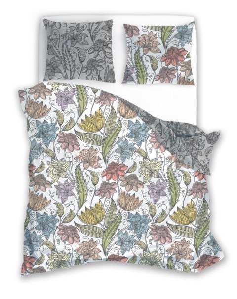 Pościel flanelowa 160x200 Pure 002 szara kolorowa kwiatki dwustronna F23 Pościel flanelowa 160x200 Pure 002 szara kolorowa kwiatki dwustronna F23