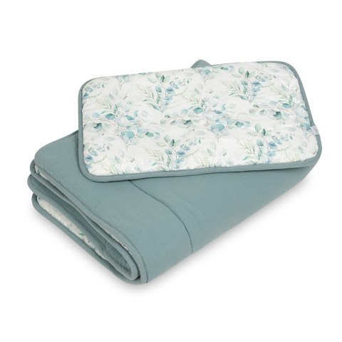 Kołdra 80x100 poduszka 30x40 muślinowa zielona beżowa kwiaty Muslin design komplet Kołdra 80x100 poduszka 30x40 muślinowa zielona beżowa kwiaty Muslin design komplet