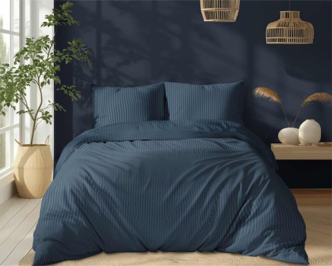 Pościel adamaszkowa 180x200 denim granatowa jednobarwna paski 1 cm Pure Pościel adamaszkowa 180x200 denim granatowa jednobarwna paski 1 cm Pure