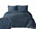 Pościel adamaszkowa 180x200 denim granatowa jednobarwna paski 1 cm Pure