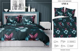 Pościel satynowa 140x200 4769 A ciemna zielona kwiaty Home Satin 54