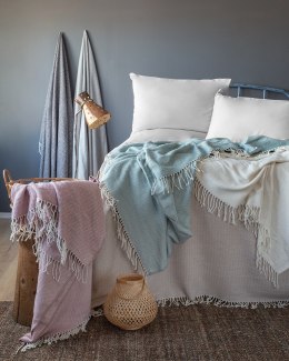 Koc bawełniany akrylowy 150x200 mięta z frędzlami jacquard 126jb