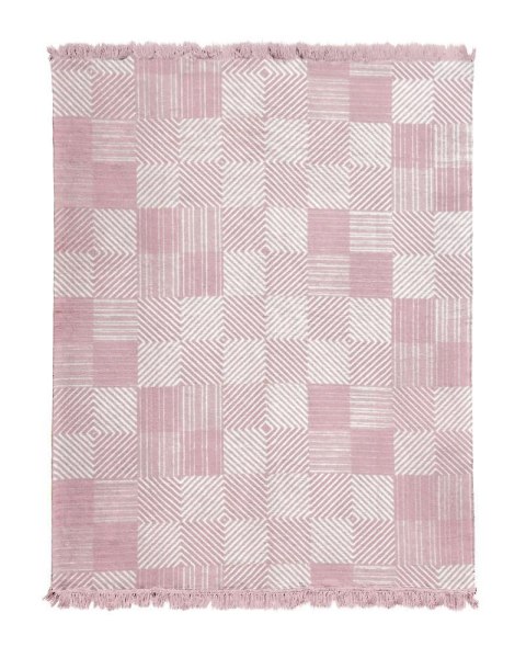 Koc bawełniany akrylowy 150x200 różowy z frędzlami geometryczny 127jb Koc bawełniany akrylowy 150x200 różowy z frędzlami geometryczny 127jb