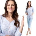 Piżama damska 668 błękitna rozmiar: 3XL rękaw spodnie 3/4 rozpinana
