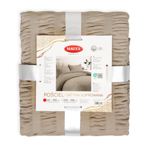 Pościel gofrowana 220x200 beżowa ciemna 44 satynowa Matex Pościel gofrowana 220x200 beżowa ciemna 44 satynowa Matex