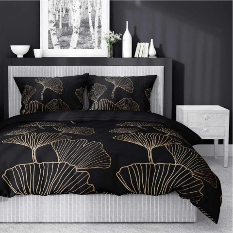 Pościel satynowa 180x200 4766 B czarna liście miłorzębu Home Satin 54 Pościel satynowa 180x200 4766 B czarna liście miłorzębu Home Satin 54