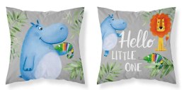 Poszewka bawełniana 40x40 Hello Little One hipopotam lew kameleon szara dwustronna PSBA 16 A Mayamoo 26