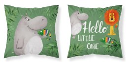 Poszewka bawełniana 40x40 Hello Little One hipopotam lew kameleon zielona dwustronna PSBA 16 B Mayamoo 26