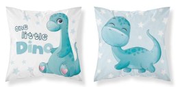 Poszewka bawełniana 40x40 One little Dino uroczy niebieski dinozaur biała niebieska dwustronna PSBA 25 B Mayamoo 26
