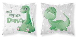 Poszewka bawełniana 40x40 One little Dino uroczy zielony dinozaur biała szara dwustronna PSBA 25 A Mayamoo 26