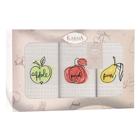 Komplet ścierek kuchennych ROKKO 40x60 3szt waflowa struktura z haftowanyi owocami /3775/V1/ Komplet ścierek kuchennych ROKKO 40x60 3szt waflowa struktura z haftowanyi owocami /3775/V1/