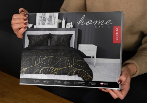Pościel satynowa 140x200 Czarna złote liście 4815 A Home Satin 58 Pościel satynowa 140x200 Czarna złote liście 4815 A Home Satin 58