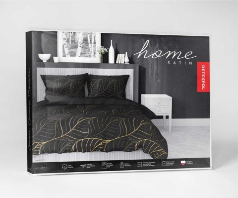 Pościel satynowa 140x200 Czarna złote liście 4815 A Home Satin 58 Pościel satynowa 140x200 Czarna złote liście 4815 A Home Satin 58