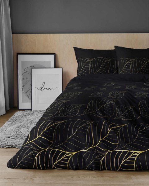 Pościel satynowa 140x200 Czarna złote liście 4815 A Home Satin 58 Pościel satynowa 140x200 Czarna złote liście 4815 A Home Satin 58