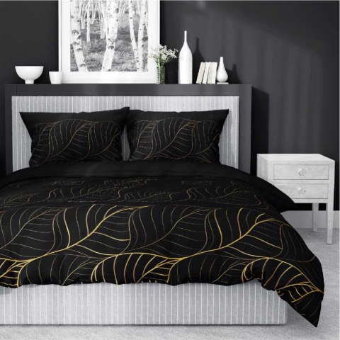 Pościel satynowa 140x200 Czarna złote liście 4815 A Home Satin 58 Pościel satynowa 140x200 Czarna złote liście 4815 A Home Satin 58