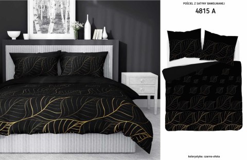 Pościel satynowa 140x200 Czarna złote liście 4815 A Home Satin 58 Pościel satynowa 140x200 Czarna złote liście 4815 A Home Satin 58