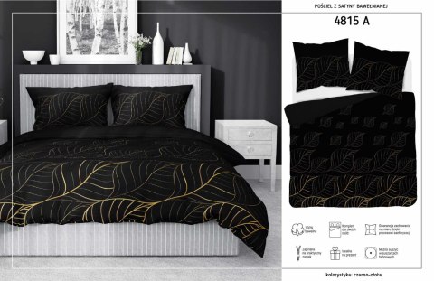 Pościel satynowa 140x200 Czarna złote liście 4815 A Home Satin 58 Pościel satynowa 140x200 Czarna złote liście 4815 A Home Satin 58