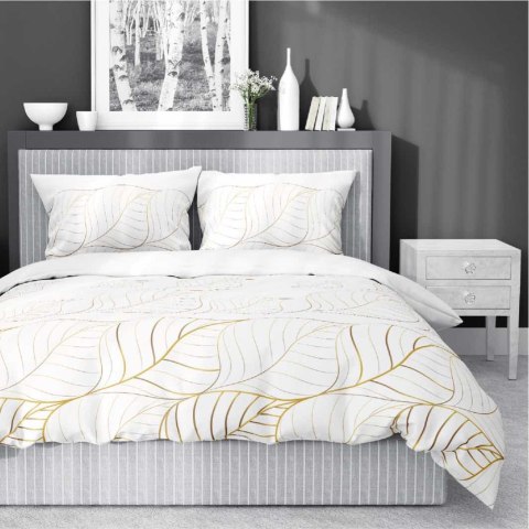Pościel satynowa 180x200 Biała złote liście 4815 B Home Satin 58 Pościel satynowa 180x200 Biała złote liście 4815 B Home Satin 58