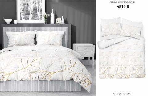 Pościel satynowa 180x200 Biała złote liście 4815 B Home Satin 58 Pościel satynowa 180x200 Biała złote liście 4815 B Home Satin 58