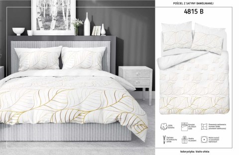 Pościel satynowa 180x200 Biała złote liście 4815 B Home Satin 58 Pościel satynowa 180x200 Biała złote liście 4815 B Home Satin 58