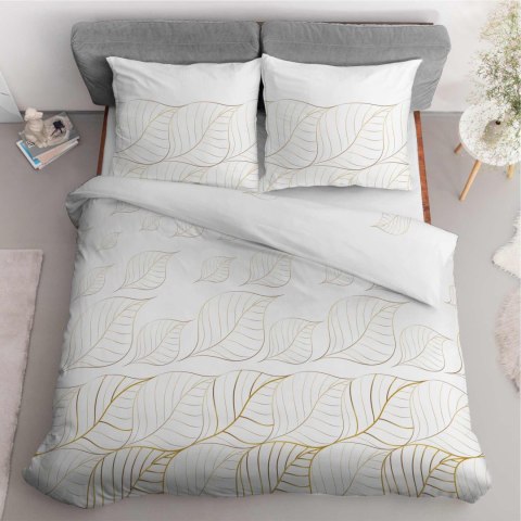 Pościel satynowa 180x200 Biała złote liście 4815 B Home Satin 58 Pościel satynowa 180x200 Biała złote liście 4815 B Home Satin 58